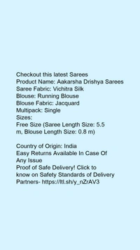 Product Name: *Chitrarekha Pretty Sarees*Saree Fabric: Vichitra SilkBlouse: Running BlouseBlouse Fabric: JacquardMultipack: Single - Free size
