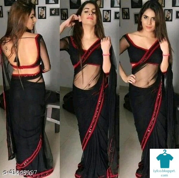 Product Name: *Charvi Alluring Sarees*Saree Fabric: NetBlouse: Separate Blouse PieceBlouse Fabric: Dupion SilkPattern: SolidBlouse Pattern: Same as SareeMultipack: Single - Free Size (Saree Length Size: 5.5 m, Blouse Length Size: 0.8 m)