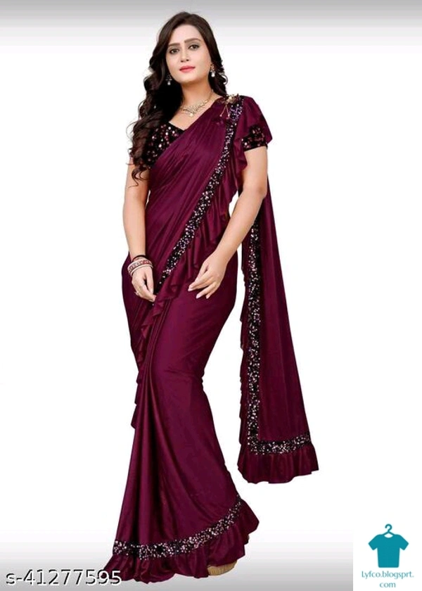 Product Name: *Abhisarika Fashionable Sarees*Saree Fabric: Lycra BlendBlouse: Separate Blouse PieceBlouse Fabric: VelvetPattern: Self-DesignBlouse Pattern: SequenceMultipack: Single - Free Size (Saree Length Size: 5.5 m, Blouse Length Size: 0.8 m) 