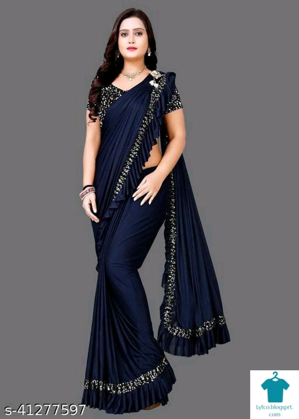 Product Name: *Abhisarika Fashionable Sarees*Saree Fabric: Lycra BlendBlouse: Separate Blouse PieceBlouse Fabric: VelvetPattern: Self-DesignBlouse Pattern: SequenceMultipack: Single - Free Size (Saree Length Size: 5.5 m, Blouse Length Size: 0.8 m) 