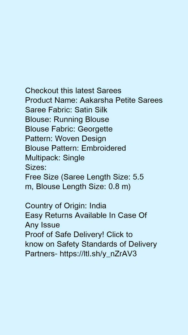Product Name: *Myra Superior Sarees*Saree Fabric: Satin SilkBlouse: Running BlouseBlouse Fabric: GeorgettePattern: Woven DesignBlouse Pattern: EmbroideredMultipack: Single - Free size