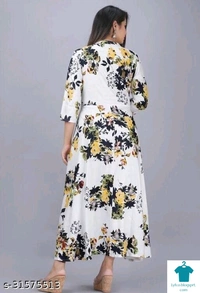 Product Name: *Trendy White Premium Yellow Flower Design Flared Kurti*Fabric: RayonSleeve Length: Three-Quarter SleevesPattern: PrintedCombo of: Single - size- XL