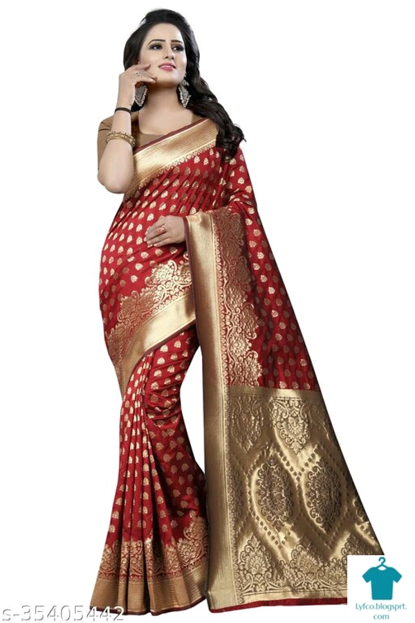 Product Name: *Manjula's ethnic wear kanjeevaram maroon colour cotton silk saree.*Saree Fabric: Cotton SilkBlouse: Separate Blouse PieceBlouse Fabric: Cotton SilkPattern: Zari WovenBlouse Pattern: Same as BorderMultipack: Single - Free Size (Saree Length Size: 5.2 m, Blouse Length Size: 0.8 m) 