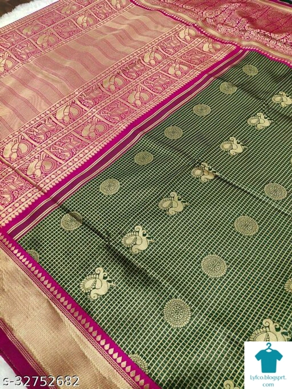 Product Name: *REGINA CASSANDRA STAR ELEGANT DESIGNER SAREE*Saree Fabric: JacquardBlouse: Separate Blouse PieceBlouse Fabric: Banarasi SilkPattern: Zari WovenBlouse Pattern: Same as BorderMultipack: Single - Free size