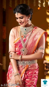 Product Name: *SAMANTHA AKKINENI STAR ELEGANT DESIGNER SAREE*Saree Fabric: JacquardBlouse: Separate Blouse PieceBlouse Fabric: Banarasi SilkPattern: Zari WovenBlouse Pattern: Same as BorderMultipack: Single - Free Size (Saree Length Size: 5.5 m, Blouse Length Size: 0.8 m) 