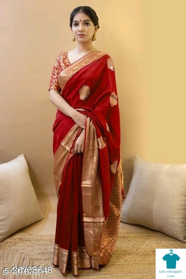 Product Name: *Classy Kanchipuram Lichi Silk Butta Designer Saree for Women*Saree Fabric: SilkBlouse: Running BlouseBlouse Fabric: JacquardPattern: Zari WovenBlouse Pattern: Zari WovenMultipack: Single - Free Size (Saree Length Size: 5.5 m, Blouse Length Size: 0.9 m) 