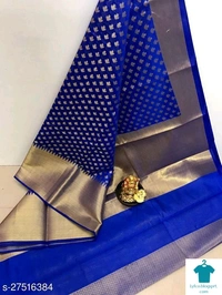 Product Name: *BANARASI SILK SAREE*Saree Fabric: Banarasi SilkBlouse: Separate Blouse PieceBlouse Fabric: Art SilkPattern: Zari WovenMultipack: Single - Free Size (Saree Length Size: 5.5 m, Blouse Length Size: 0.8 m) , Colour - Blue