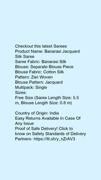 Product Name: *Banarasi Jacquard Silk Saree*Saree Fabric: Banarasi SilkBlouse: Separate Blouse PieceBlouse Fabric: Cotton SilkPattern: Zari WovenBlouse Pattern: JacquardMultipack: Single - Free size, Colour- Dark red