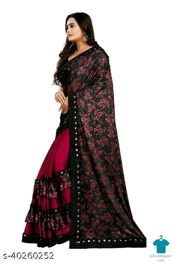 Product Name: *Aishani Pretty Sarees*Saree Fabric: Lycra BlendBlouse: Separate Blouse PieceBlouse Fabric: SilkPattern: PrintedBlouse Pattern: Same as BorderMultipack: Single - Free size