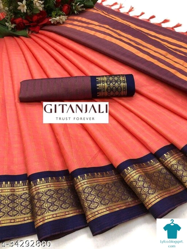 Product Name: *Attractive  Cotton Silk sarees  *Saree Fabric: Cotton SilkBlouse: Separate Blouse PieceBlouse Fabric: Cotton SilkPattern: Woven DesignBlouse Pattern: Same as SareeMultipack: Single - Free size