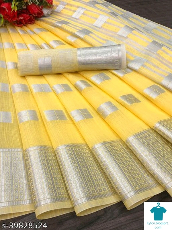Product Name: *Kashvi Fashionable Sarees*Saree Fabric: LinenBlouse: Separate Blouse PieceBlouse Fabric: LinenPattern: Zari WovenBlouse Pattern: Same as SareeMultipack: Single - Colour- yellow