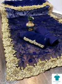 Product Name: *Jivika Petite Sarees*Saree Fabric: NetBlouse: Semi-Stitched BlouseBlouse Fabric: SatinPattern: EmbroideredBlouse Pattern: EmbroideredMultipack: Single - Free size, Colour- Blue