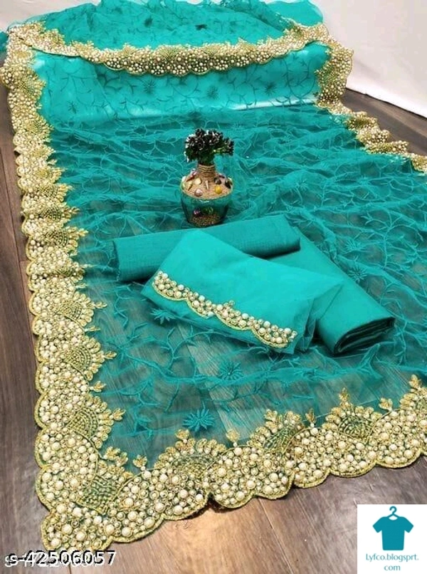 Product Name: *Jivika Petite Sarees*Saree Fabric: NetBlouse: Semi-Stitched BlouseBlouse Fabric: SatinPattern: EmbroideredBlouse Pattern: EmbroideredMultipack: Single - Free size, Colour- Blue