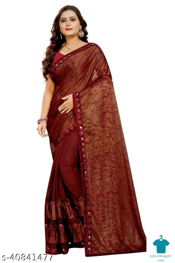 Product Name: *Fancy Lycra Saree*Saree Fabric: LycraBlouse: Separate Blouse PieceBlouse Fabric: Banarasi SilkPattern: PrintedBlouse Pattern: EmbellishedMultipack: Single - Free size