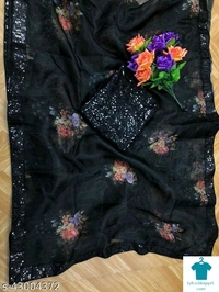 Product Name: *Aagyeyi Petite Sarees*Saree Fabric: OrganzaBlouse: Separate Blouse PieceBlouse Fabric: GeorgettePattern: PrintedBlouse Pattern: Same as BorderMultipack: Single - Free Size (Saree Length Size: 5.5 m, Blouse Length Size: 0.8 m) 