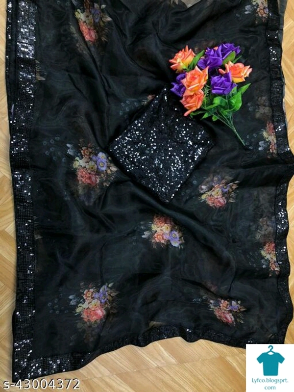 Product Name: *Aagyeyi Petite Sarees*Saree Fabric: OrganzaBlouse: Separate Blouse PieceBlouse Fabric: GeorgettePattern: PrintedBlouse Pattern: Same as BorderMultipack: Single - Free Size (Saree Length Size: 5.5 m, Blouse Length Size: 0.8 m) 