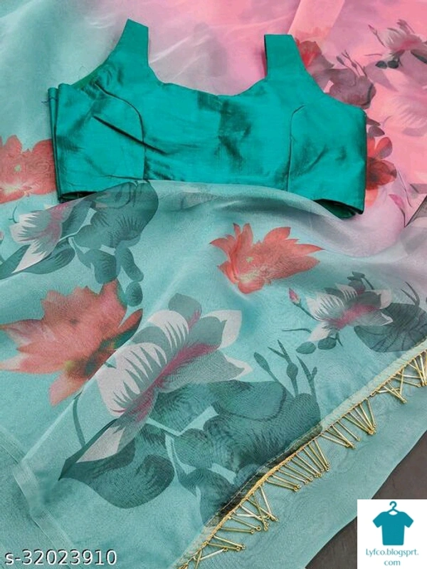 Product Name: *Trendy Petite Sarees*Saree Fabric: OrganzaBlouse: Semi-Stitched BlouseBlouse Fabric: Art SilkPattern: PrintedBlouse Pattern: SolidMultipack: Single - Free size