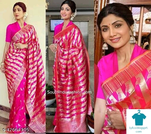 Product Name: *Trendy Voguish Sarees*Saree Fabric: Litchi SilkBlouse: Separate Blouse PieceBlouse Fabric: Litchi SilkPattern: Zari WovenBlouse Pattern: SolidMultipack: Single - Free size