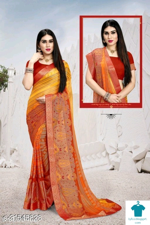 Product Name: *Jivika Drishya Sarees*Saree Fabric: ChiffonBlouse: Semi-Stitched BlouseBlouse Fabric: CottonPattern: AppliqueBlouse Pattern: EmbellishedMultipack: Single - Free size