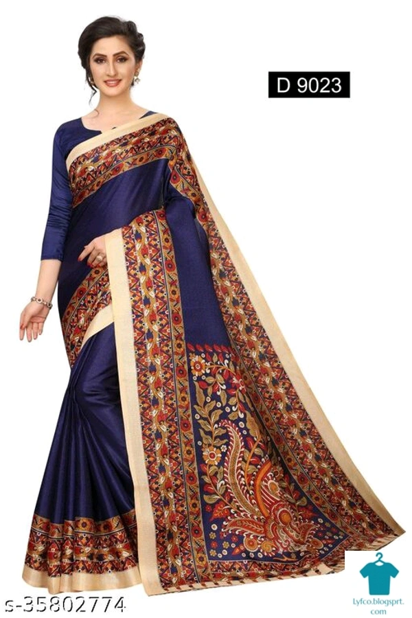 Product Name: * fancy printed sarees *Saree Fabric: Khadi SilkBlouse: Running BlouseBlouse Fabric: Cotton SilkPattern: SolidBlouse Pattern: SolidMultipack: Single - Free size
