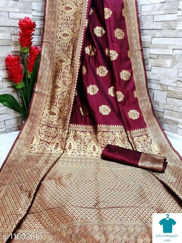 Product Name: *Vrundavan Ethics Paisley Banarasi Polysilk Saree With Blouse*Saree Fabric: Banarasi SilkBlouse: Separate Blouse PieceBlouse Fabric: Cotton BlendPattern: EmbroideredBlouse Pattern: EmbroideredMultipack: Single - Free size