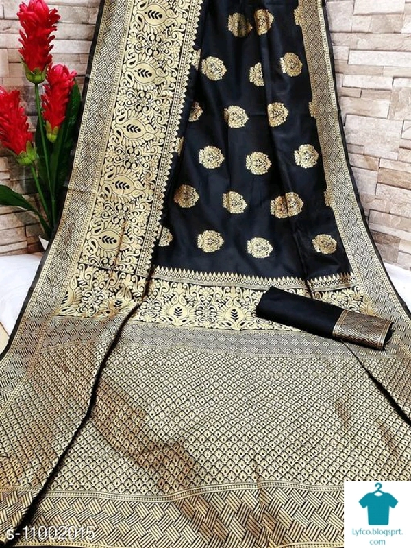 Product Name: *Vrundavan Ethics Paisley Banarasi Polysilk Saree With Blouse*Saree Fabric: Banarasi SilkBlouse: Separate Blouse PieceBlouse Fabric: Cotton BlendPattern: Zari WovenBlouse Pattern: Same as BorderMultipack: Single - Free size