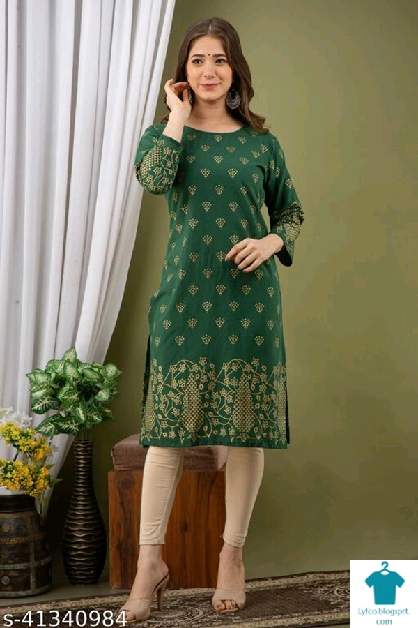 Product Name: *Chitrarekha Petite Kurtis*Fabric: CottonSleeve Length: Three-Quarter SleevesPattern: PrintedCombo of: Single - Size- L
