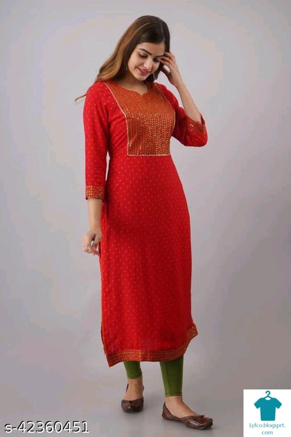 Product Name: *Chitrarekha Superior Kurtis*Fabric: Rayon SlubSleeve Length: Three-Quarter SleevesPattern: PrintedCombo of: Single - size- XXL