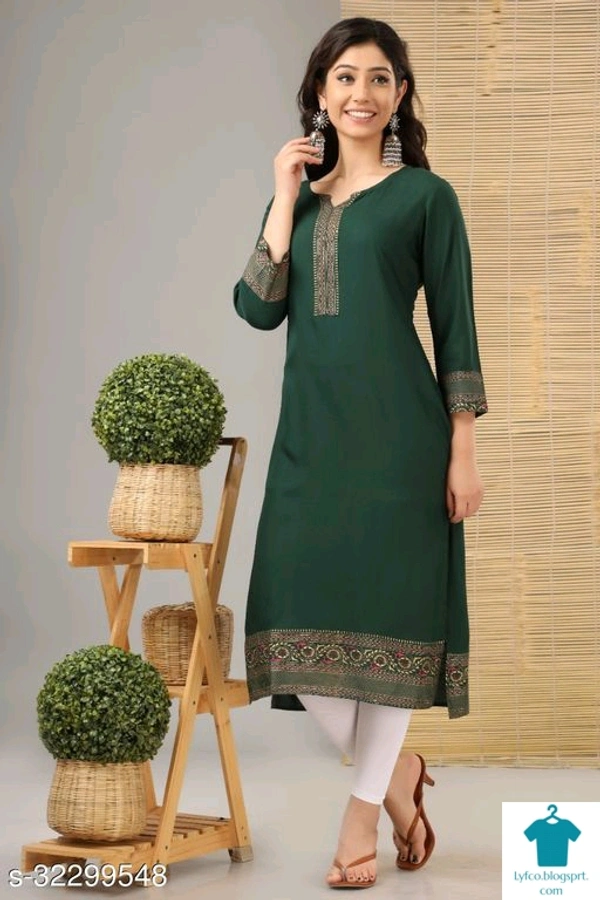 Product Name: *Chitrarekha Petite Kurtis*Fabric: RayonSleeve Length: Three-Quarter SleevesPattern: PrintedCombo of: Single - size- XL