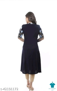 Product Name: *Aagam Fashionable Kurtis*Fabric: RayonSleeve Length: Three-Quarter SleevesPattern: SolidCombo of: Single - size- L