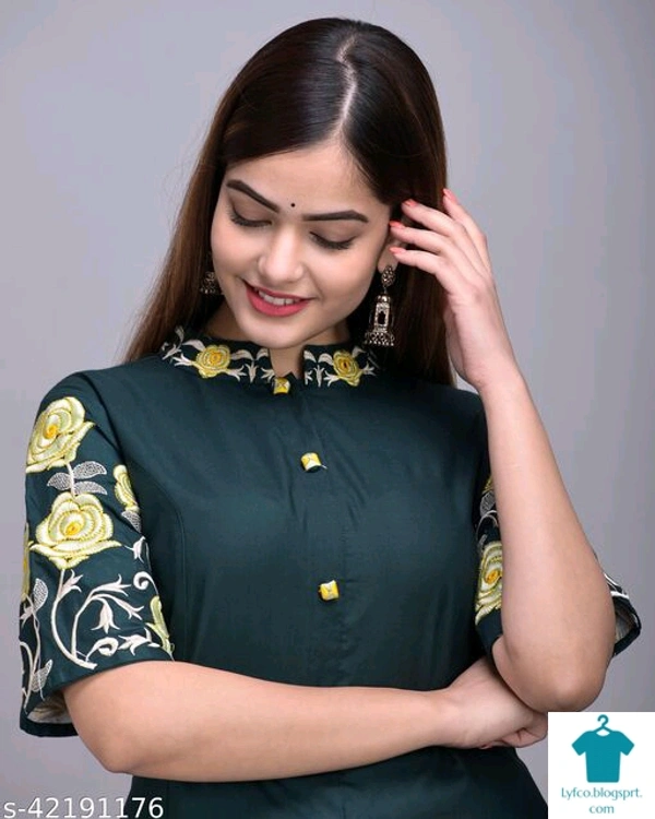 Product Name: *Aagam Fashionable Kurtis*Fabric: RayonSleeve Length: Three-Quarter SleevesPattern: SolidCombo of: Single - size- L