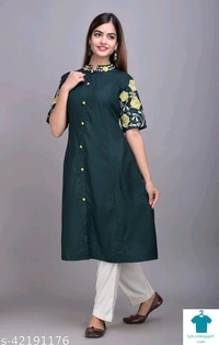 Product Name: *Aagam Fashionable Kurtis*Fabric: RayonSleeve Length: Three-Quarter SleevesPattern: SolidCombo of: Single - size- L