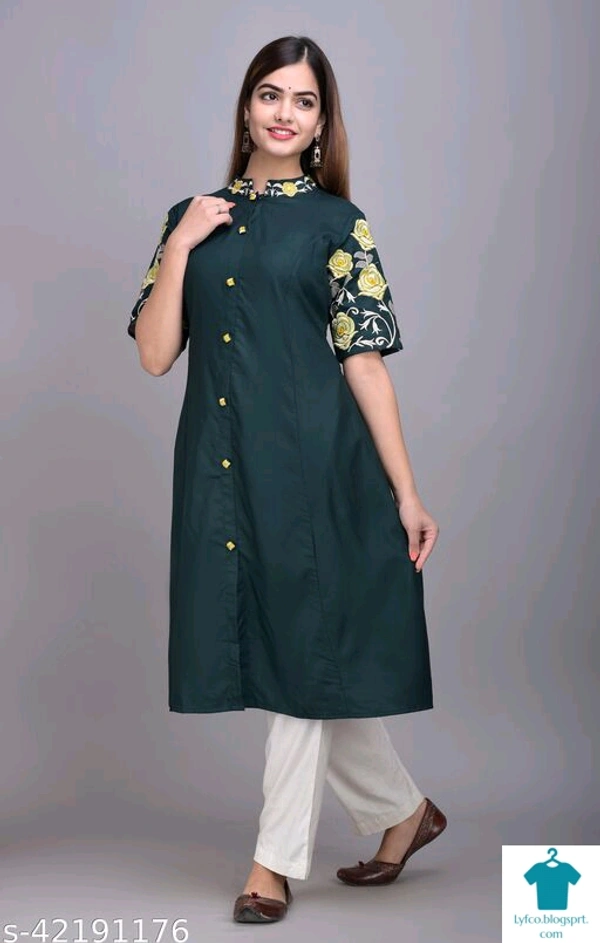 Product Name: *Aagam Fashionable Kurtis*Fabric: RayonSleeve Length: Three-Quarter SleevesPattern: SolidCombo of: Single - size- L