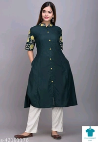 Product Name: *Aagam Fashionable Kurtis*Fabric: RayonSleeve Length: Three-Quarter SleevesPattern: SolidCombo of: Single - size- L