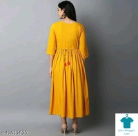 embroidey long kurta*Fabric: RayonSleeve Length: Three-Quarter SleevesPattern: EmbroideredCombo of: Single - Colour- Yellow, size- M