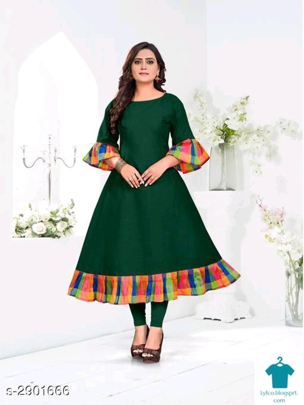 Product Name: *Women's Printed Cotton Slub Anarkali Kurti*Fabric: Cotton SlubSleeve Length: Three-Quarter SleevesPattern: PrintedCombo of: Single - colour- Black, size- M