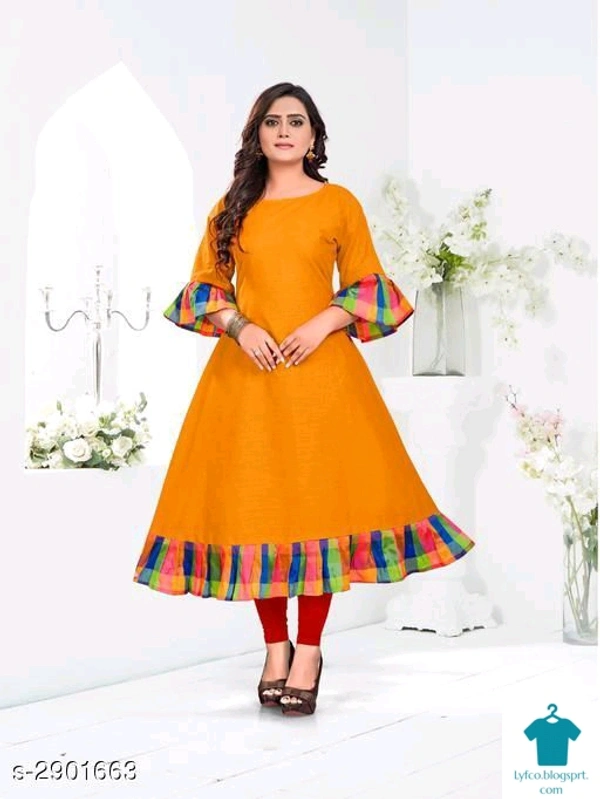 Product Name: *Women's Printed Cotton Slub Anarkali Kurti*Fabric: Cotton SlubSleeve Length: Three-Quarter SleevesPattern: PrintedCombo of: Single - size- XXL