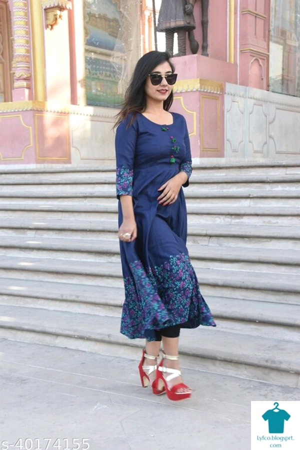 Product Name: *GRAPZ Women's Rayon Printed Anarkali Kurti (Length-44") Navy Blue *Fabric: RayonSleeve Length: Three-Quarter SleevesPattern: PrintedCombo of: Single - size- XXL