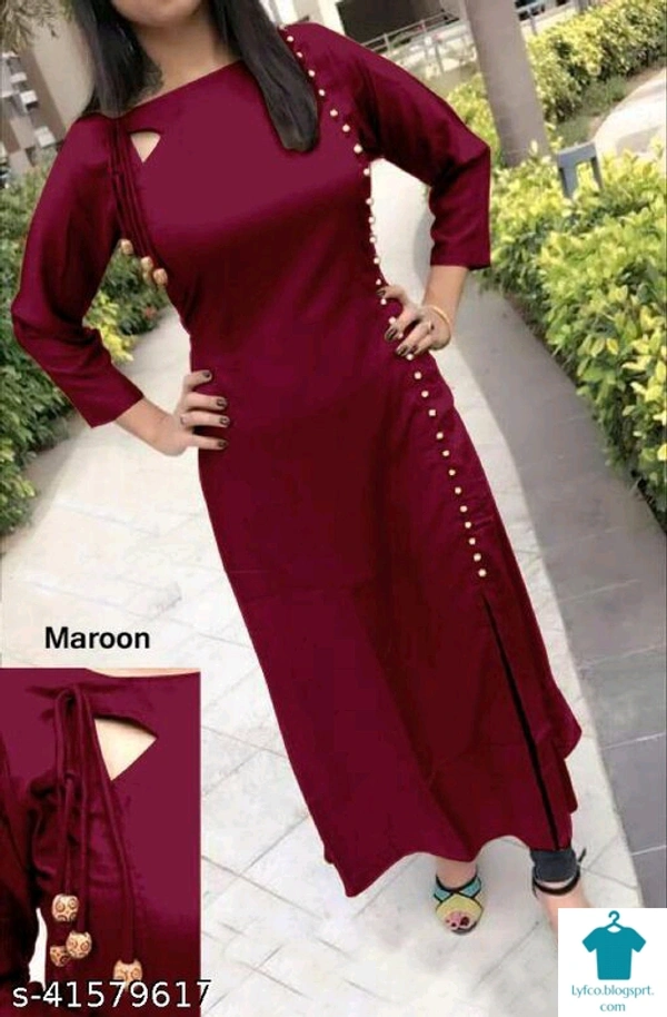 Product Name: *Aagyeyi Superior Kurtis*Fabric: RayonSleeve Length: Three-Quarter SleevesPattern: SolidCombo of: Single - size- XL