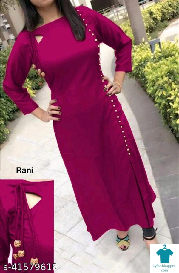 Product Name: *Kashvi Graceful Kurtis*Fabric: RayonSleeve Length: Three-Quarter SleevesPattern: SolidCombo of: Single - colour- dark blue, size- XL