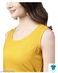 Product Name: *Kashvi Voguish Kurtis*Fabric: RayonSleeve Length: SleevelessPattern: SolidCombo of: Single - colour- Yellow, size- L