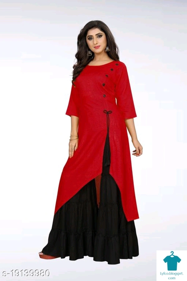 Product Name: *Tiya Alluring Attractive Women's Kurti With Sharara*Fabric: RayonSleeve Length: Three-Quarter SleevesPattern: SolidCombo of: Single - colour- Turquoise, size- M