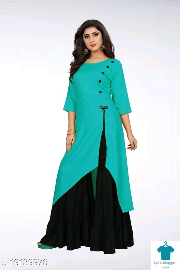 Product Name: *Tiya Alluring Attractive Women's Kurti With Sharara*Fabric: RayonSleeve Length: Three-Quarter SleevesPattern: SolidCombo of: Single - colour- Yellow, size- XL
