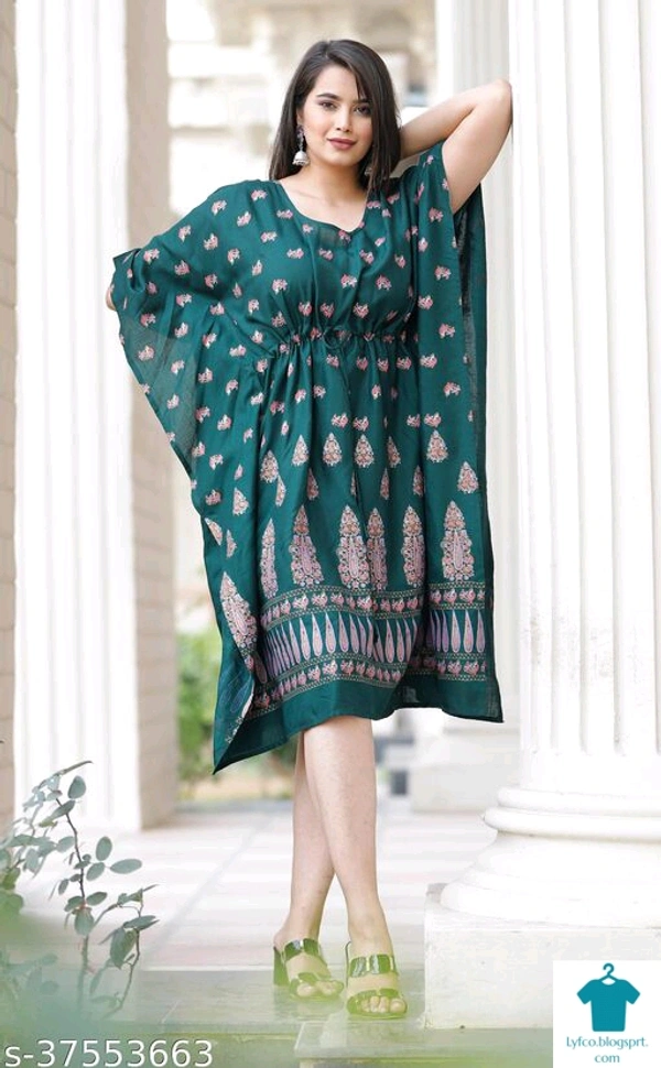 Product Name: *Women rayon kaftan*Fabric: RayonSleeve Length: Short SleevesPattern: PrintedCombo of: Single - size- XL