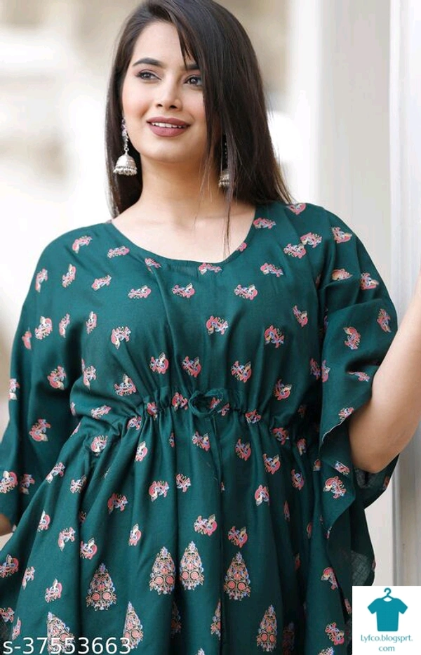Product Name: *Women rayon kaftan*Fabric: RayonSleeve Length: Short SleevesPattern: PrintedCombo of: Single - size- XL