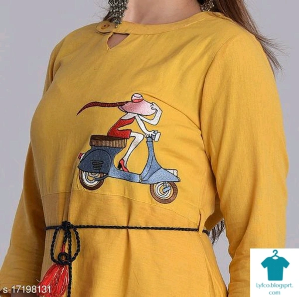 Product Name: *Women Cotton High-Low Printed Mustard Kurti*Fabric: CottonSleeve Length: Three-Quarter SleevesPattern: PrintedCombo of: Single - colour- Yellow, size- XL