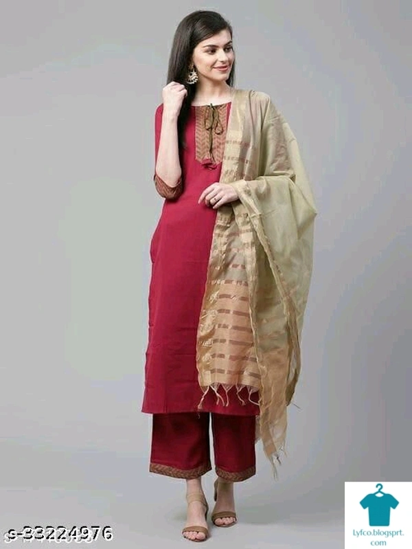 Product Name: *Fancy Women Cotton A-line Solid Long Kurti With Palazzos*Fabric: CottonSleeve Length: Three-Quarter SleevesPattern: PrintedCombo of: Single - size- XXL