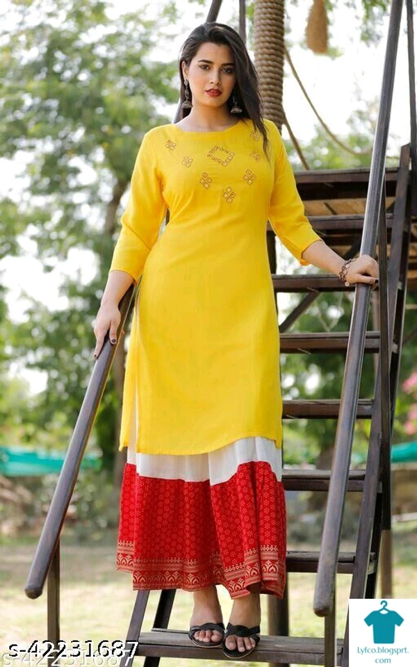 Product Name: *RAYON ATTRACTIVE HAND WORK KURTI*Fabric: RayonSleeve Length: Three-Quarter SleevesPattern: Woven DesignCombo of: Single - Size- XL