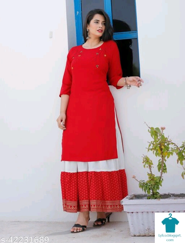 Product Name: *RAYON ATTRACTIVE HAND WORK KURTI*Fabric: RayonSleeve Length: Three-Quarter SleevesPattern: Woven DesignCombo of: Single - size- XXXL