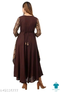 Product Name: *Rang Age Women Printed Rayon Anarkali Kurta  (Brown)*Fabric: RayonSleeve Length: Three-Quarter SleevesPattern: PrintedCombo of: Single - size- M